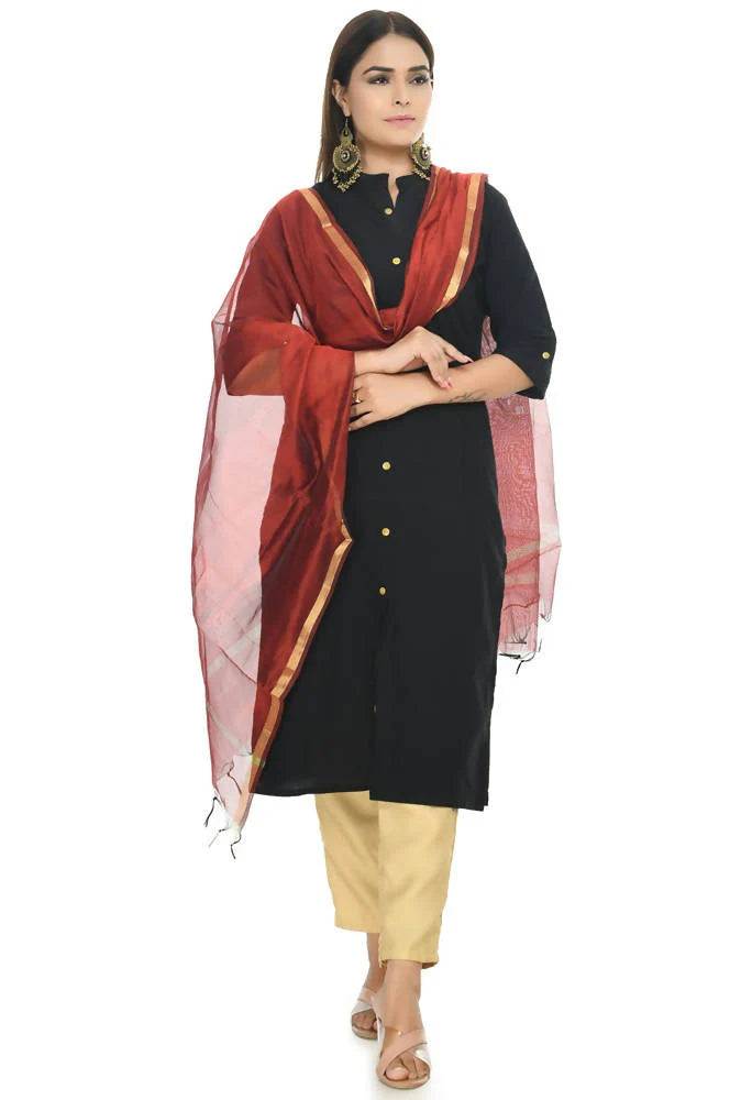 Mominos Fashion Maroon Banarsi Piping Dupatta