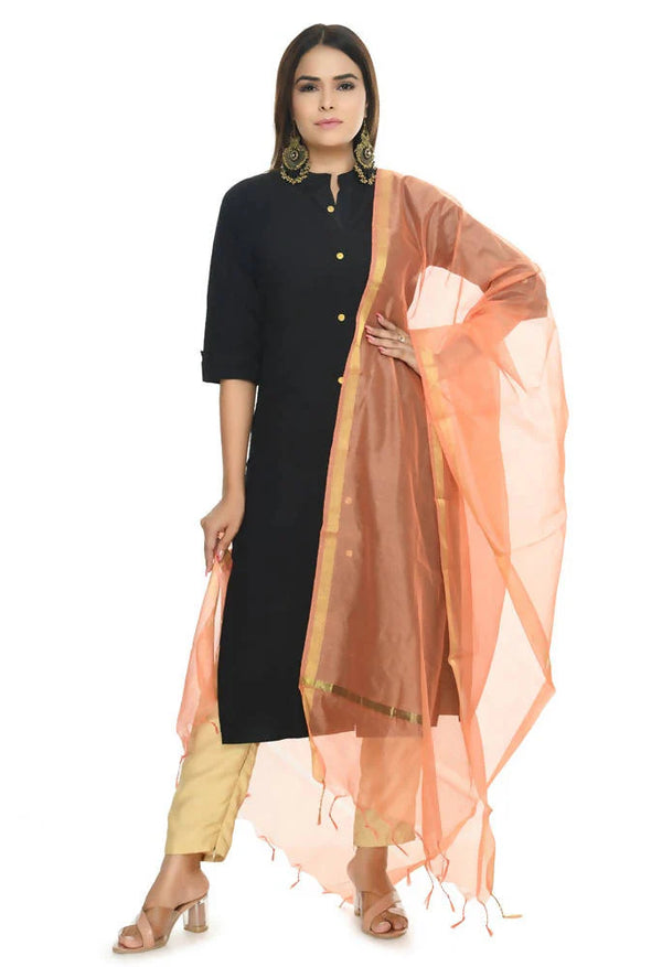 Mominos Fashion Peach Banarsi Piping Dupatta