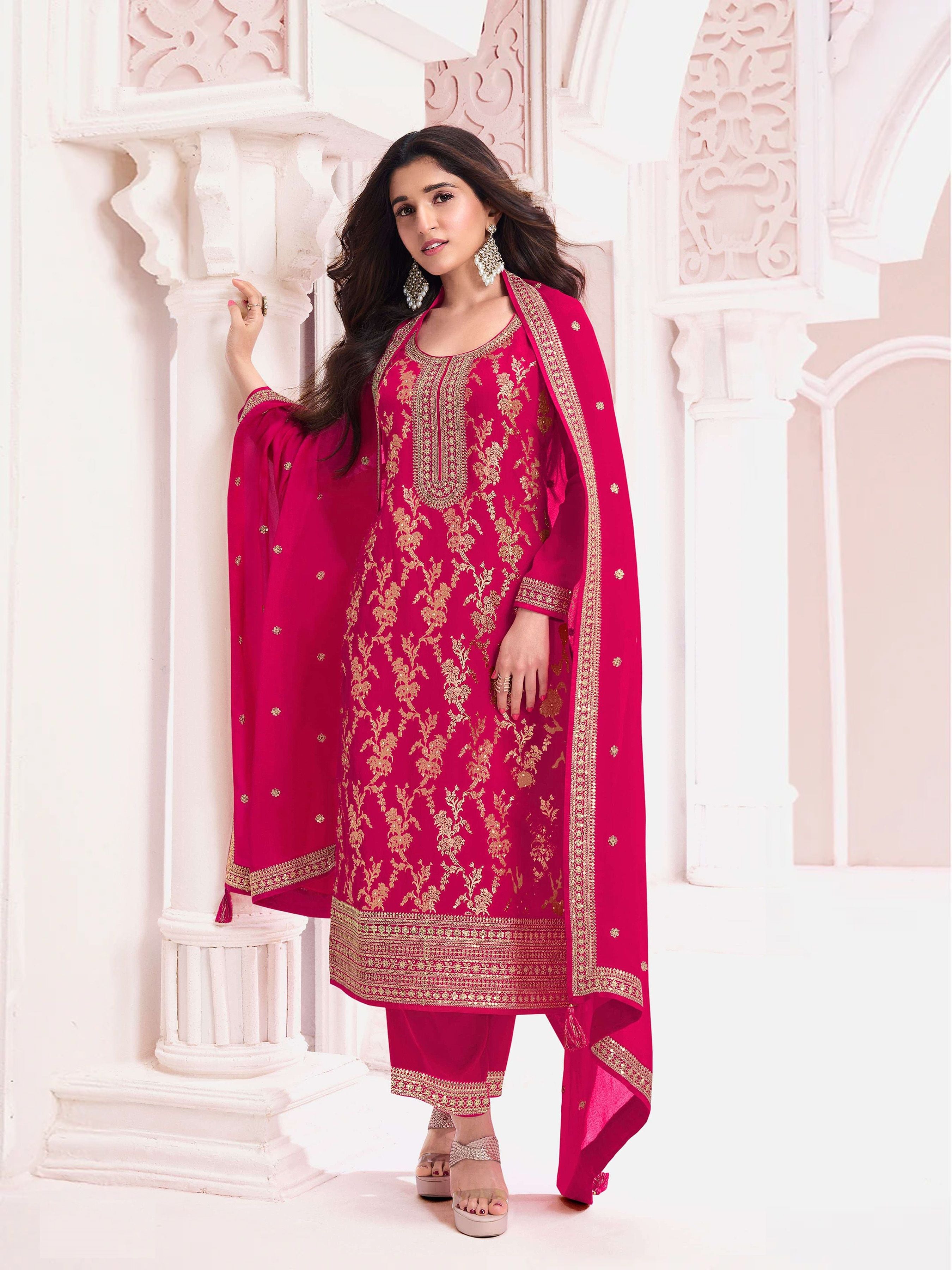 Aastha Pink Dupatta with Jacquard Viscose top fabric santoon Bottom fabric
