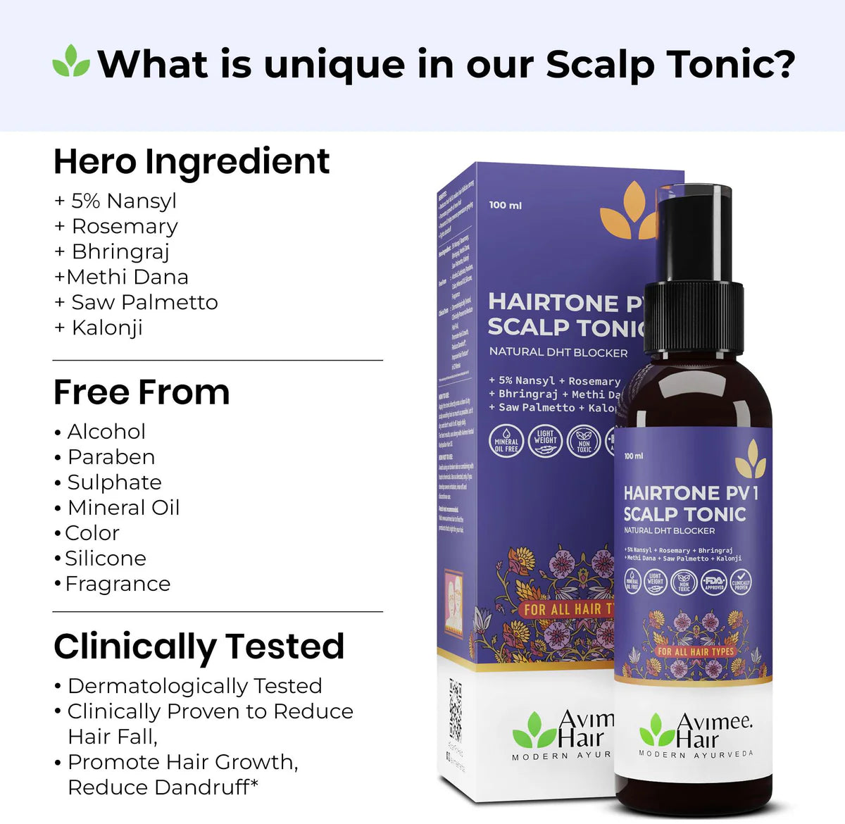 Avimee herbal Hairtone PV 1 Scalp Spray Natural DHT Blocker