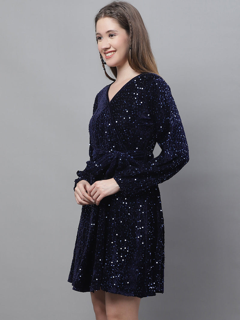 Women's Sequin Velvet A-line dress