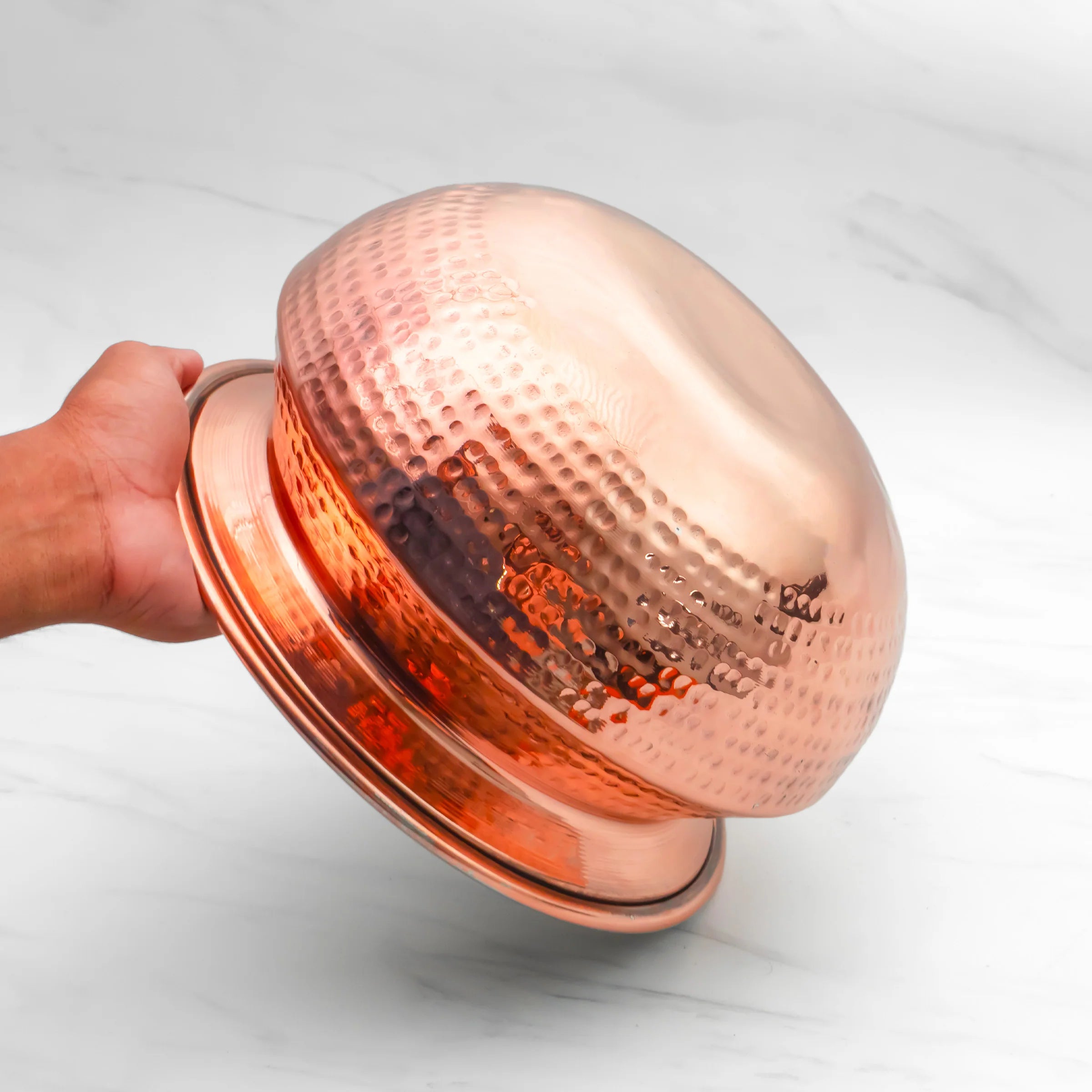 Health Smith Pure Copper Round Handi With Lid for Cooking – Tin Coated (Kalai)