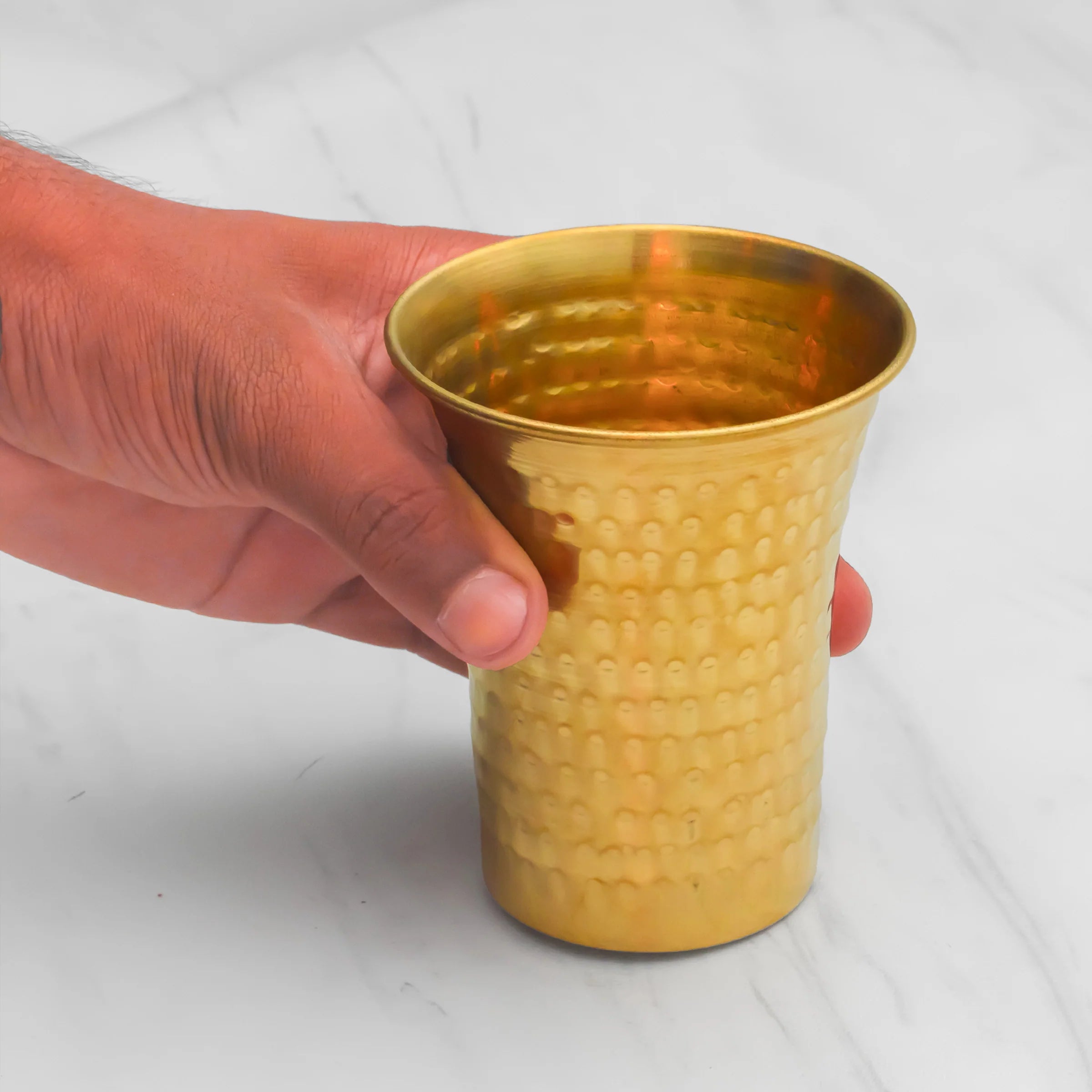 Health Smith Pure Brass Waterfall Glass with Hammered Finish - Lacquered for Shine & Protection