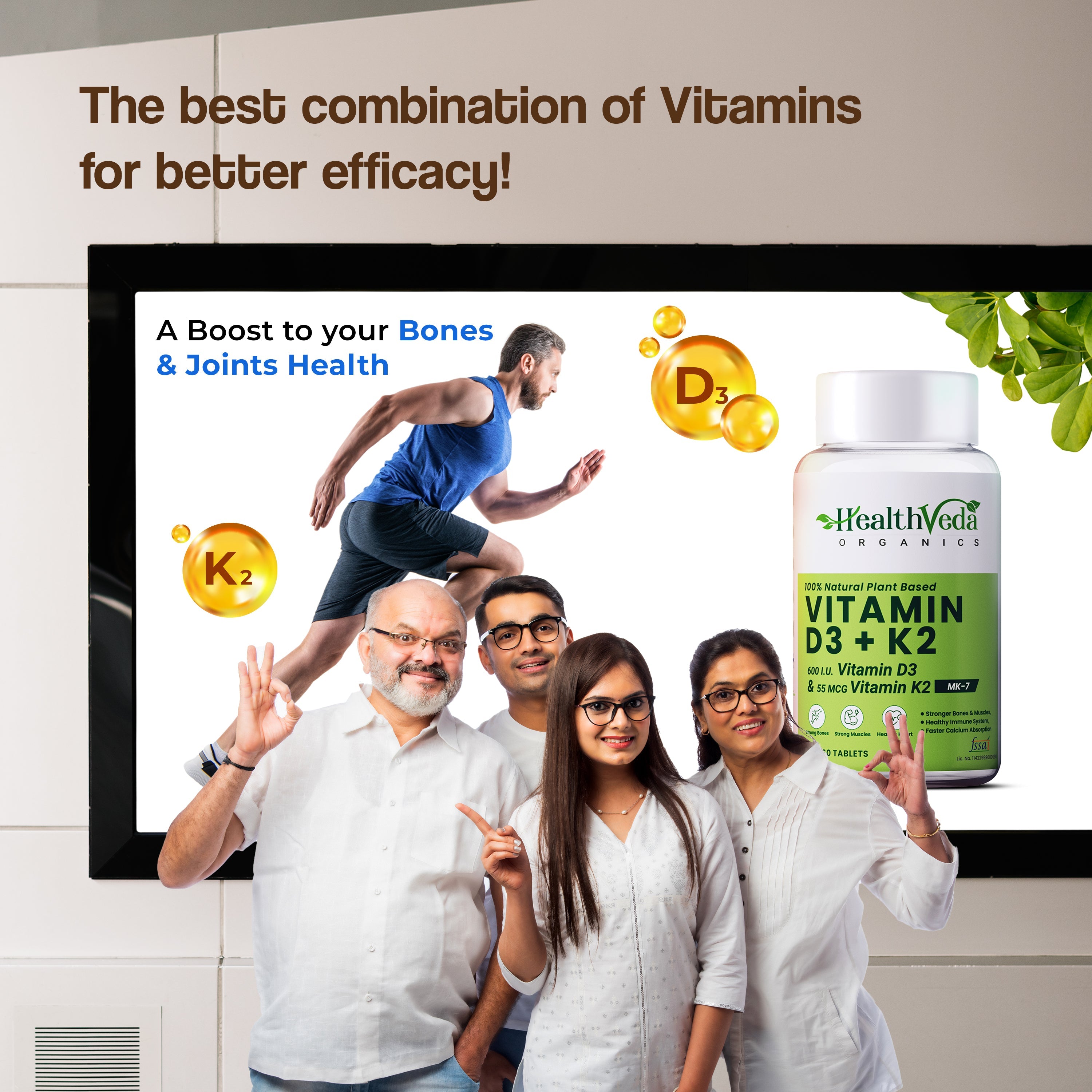 Health Veda Organics Vitamin D3 + K2 Healthy Bones Tablets