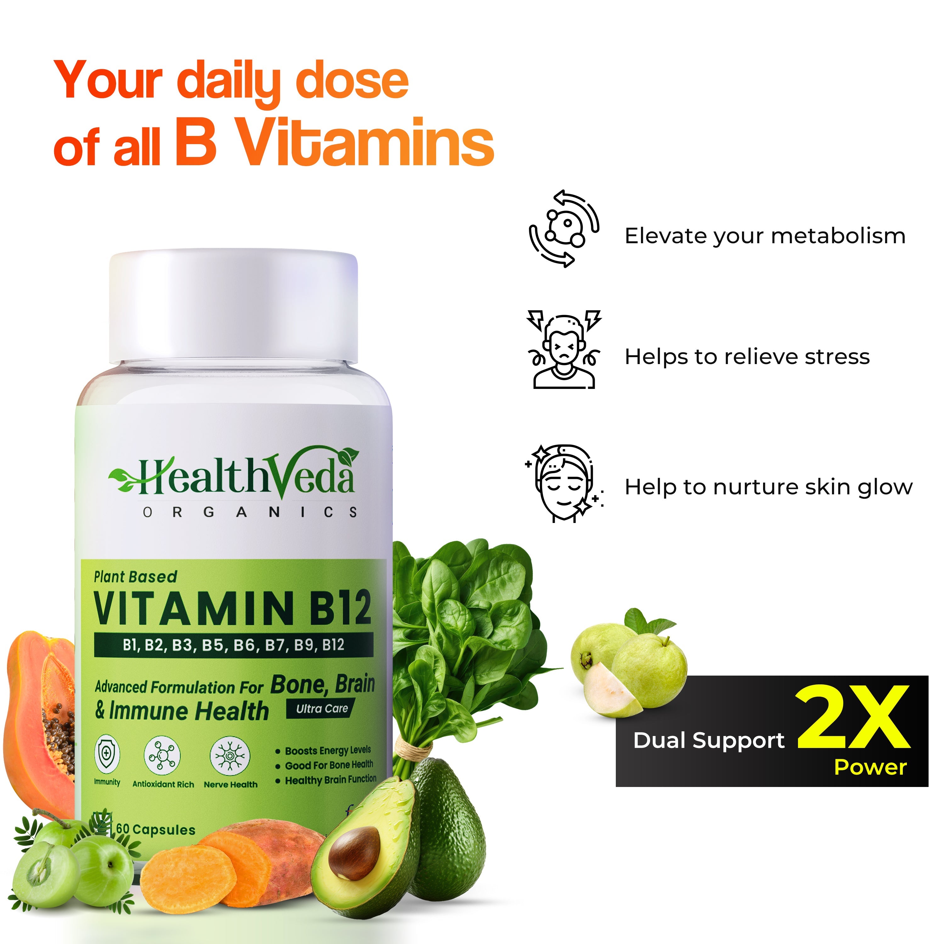 Health Veda Organics Plant Based Vitamin B-12 Capsules
