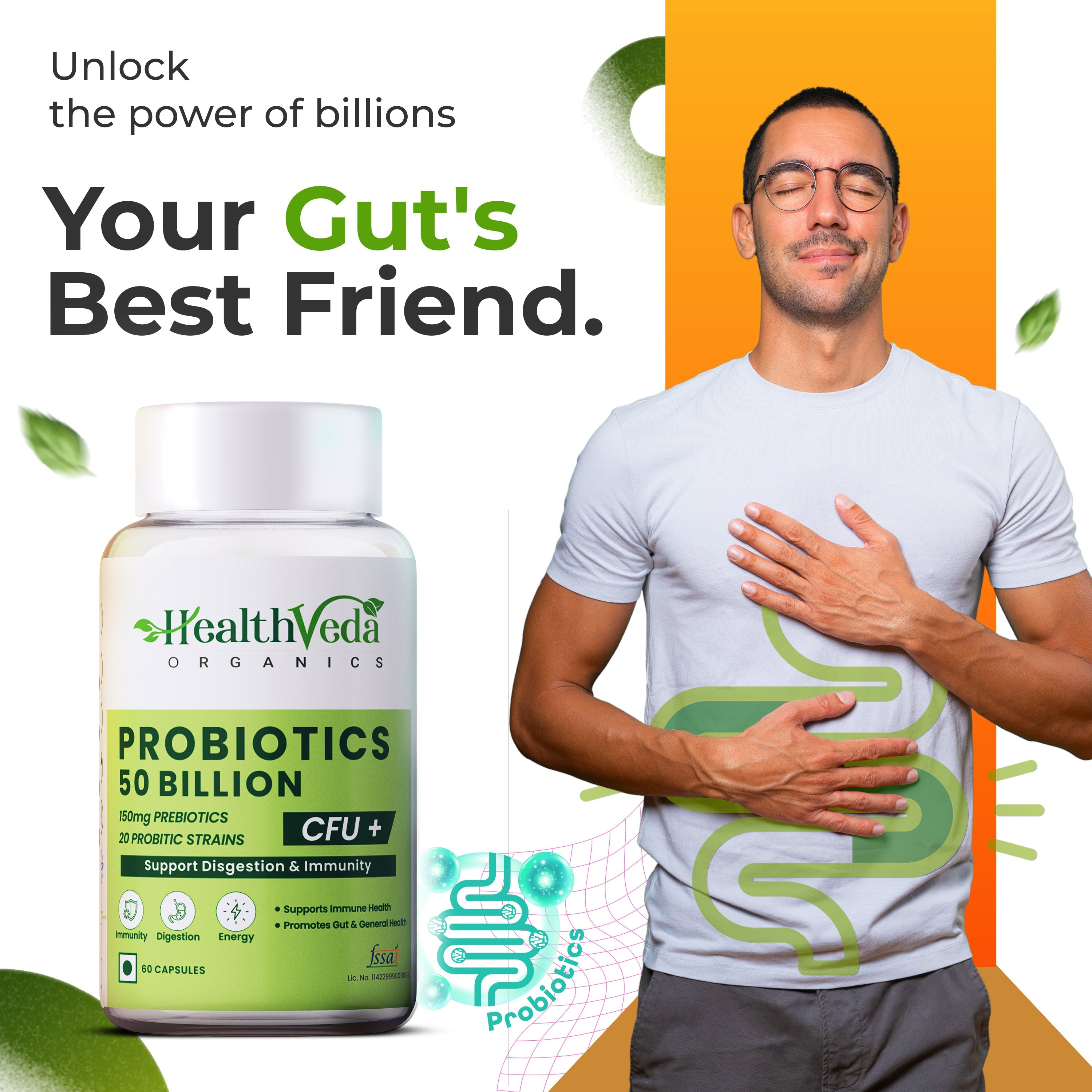 Health Veda Organics Probiotics 50 Billion Veg Capsules