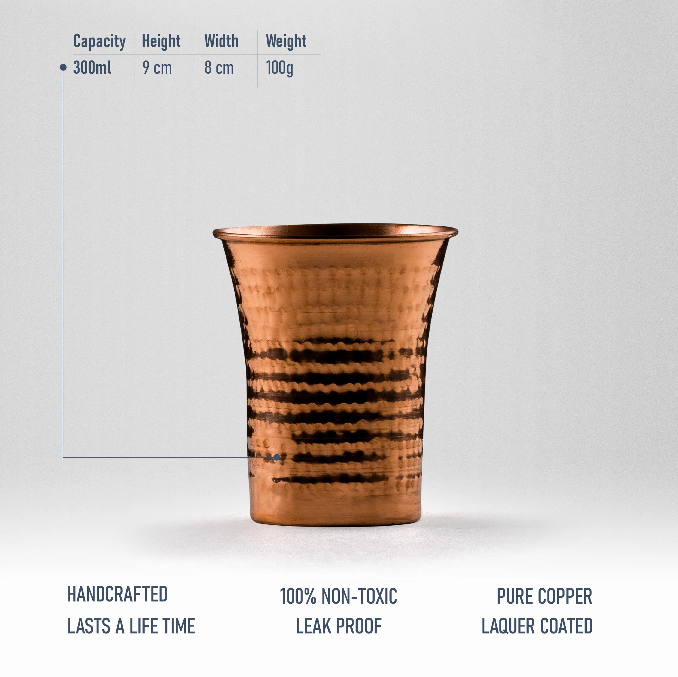 Health Smith Pure Copper Waterfall Glass with Hammered Finish