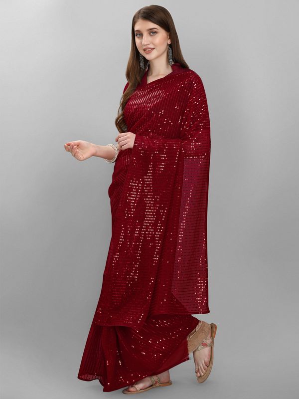 Aastha Maroon Heavy Georgette Satin Banglori Sequance Embroidery Work