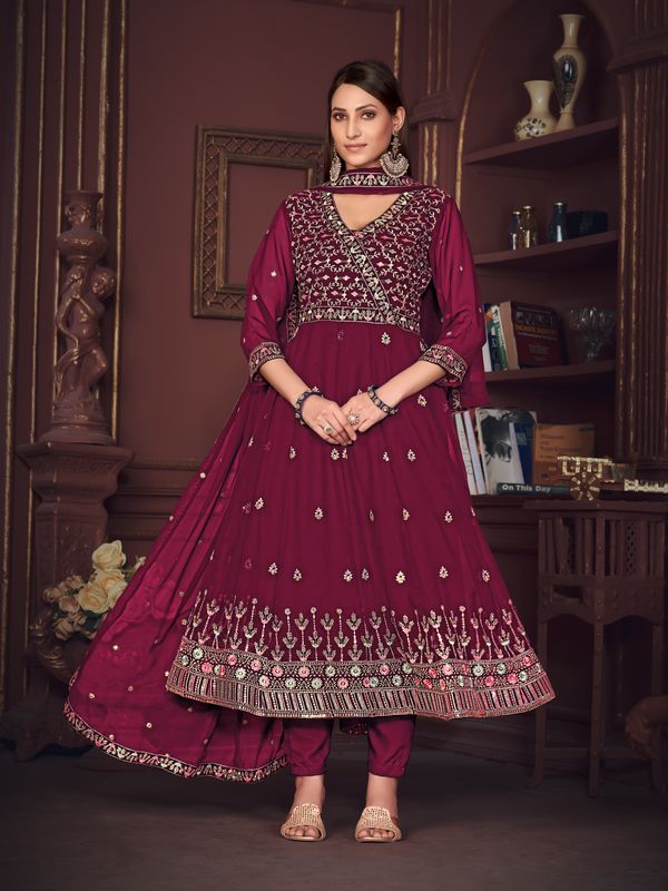 Aastha Dark pink with Net top fabric Santoon Net Bottom fabric