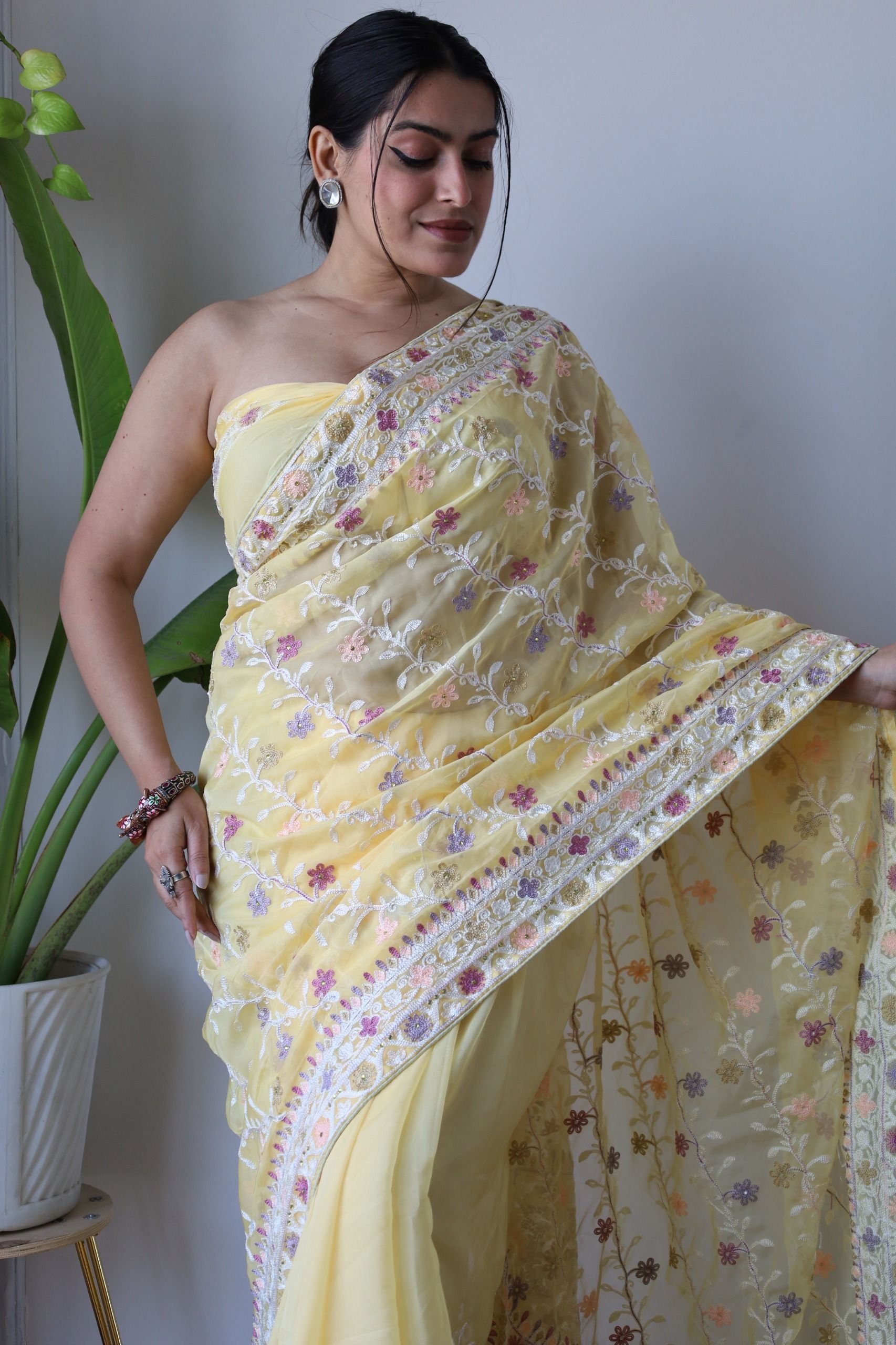 Aastha Yellow Heavy Soft Organza blouse fabric