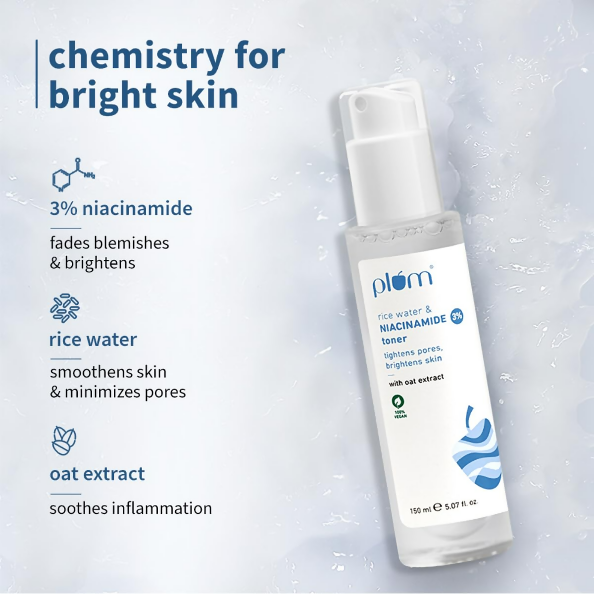 Plum 3% Niacinamide & Rice Water Face Toner - Reduces Pores & Blemishes For Bright Skin