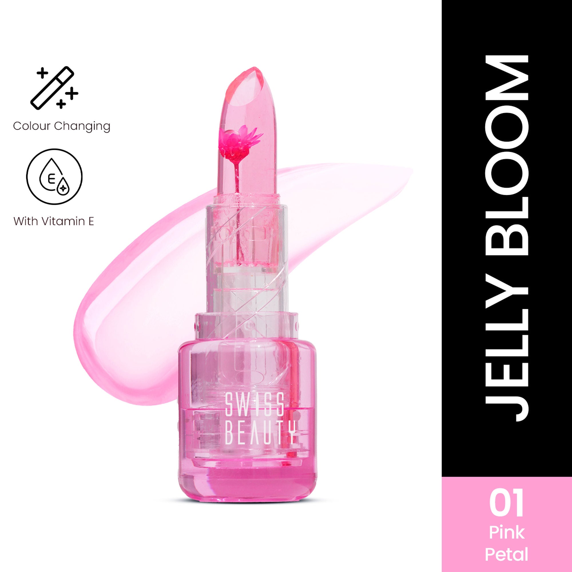 Swiss Beauty Jelly Bloom PH Lip Balm, Colour-Changing Tint, Hydrating With Vitamin E