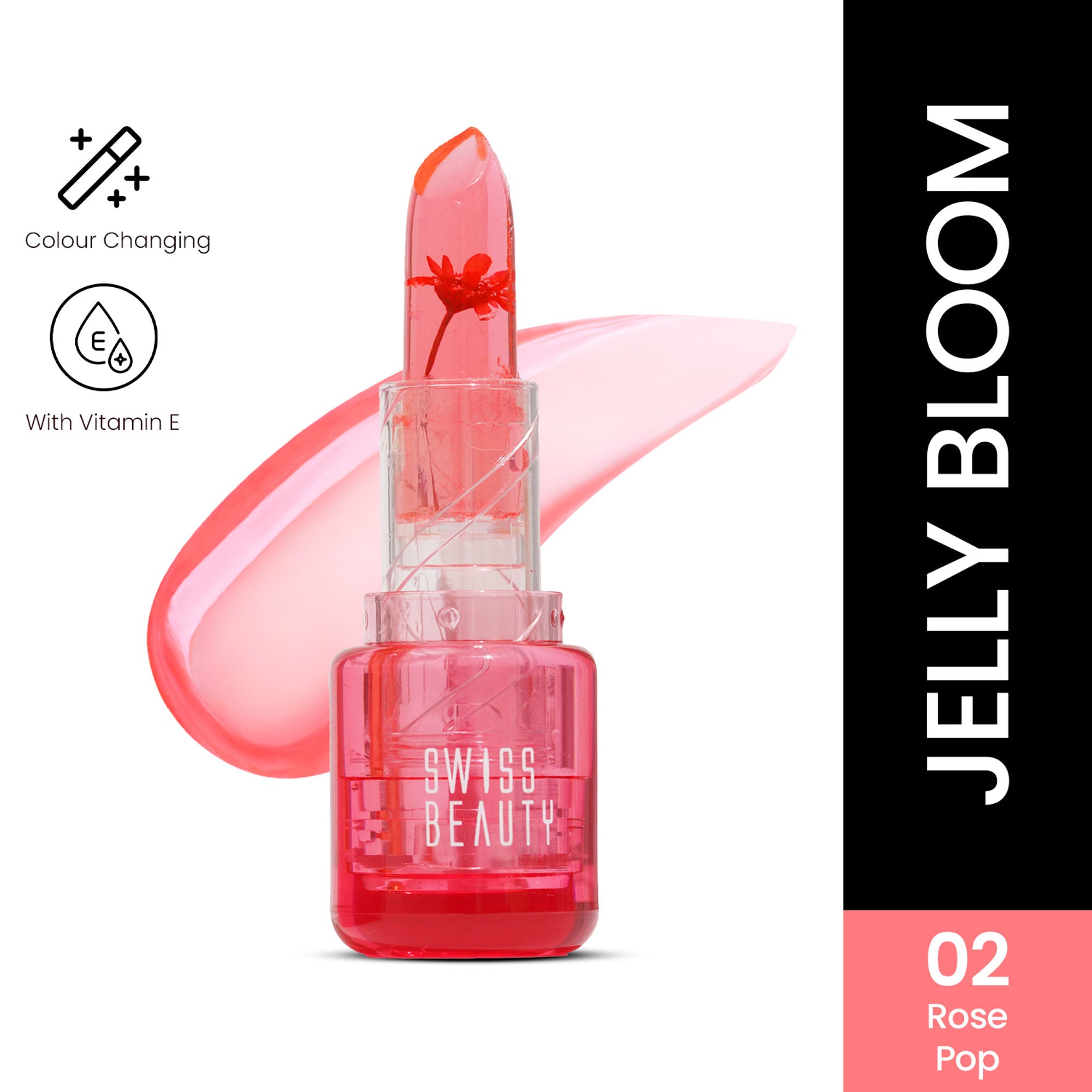 Swiss Beauty Jelly Bloom PH Lip Balm, Colour-Changing Tint, Hydrating With Vitamin E