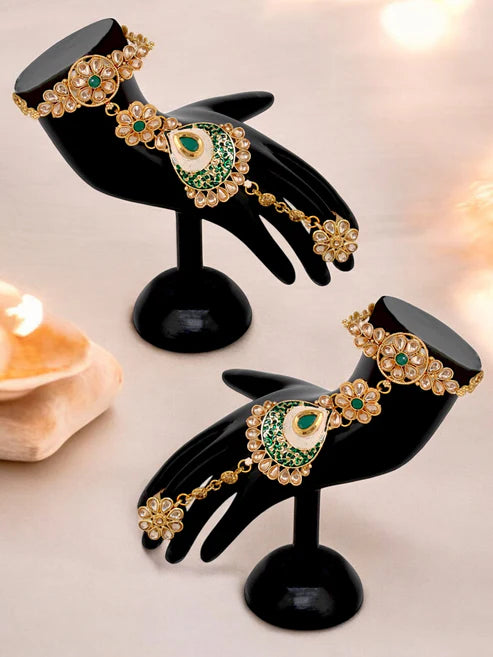 Tehzeeb Creation Traditional Designer Kundan Stone Green Meenakari Choker Bridal Set THZ392