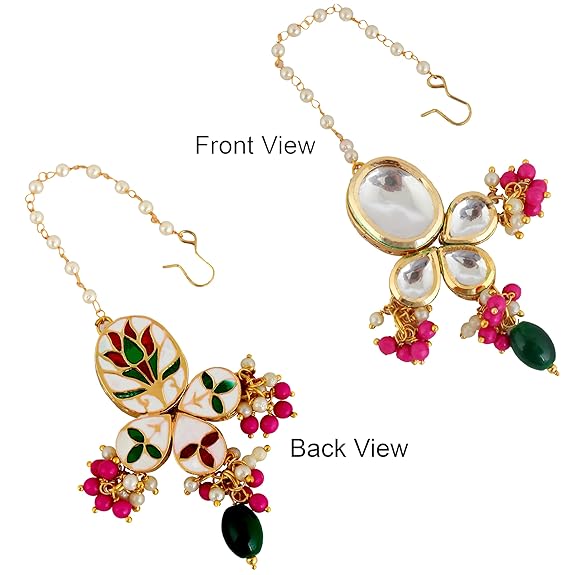 Tehzeeb Creation Back Meenakari 18k Gold Plated Multi Color Tika Earring Combo Uncut Big Faux Kundan Choker Necklace set THZ446
