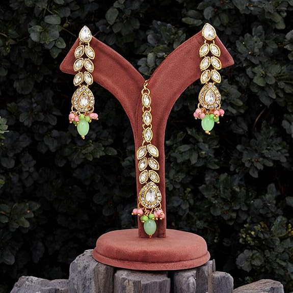 Tehzeeb Creation  Designer Pink and Mint Color Choker Stone Necklace Set THZ457