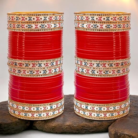 Tehzeeb Creation  Bridal Bangle Set Dhanteras/Diwali/Bhai Dooj Collection Red Designer Chura Wedding Punjabi Choora Fashion Jewellery Chuda Set THZ461