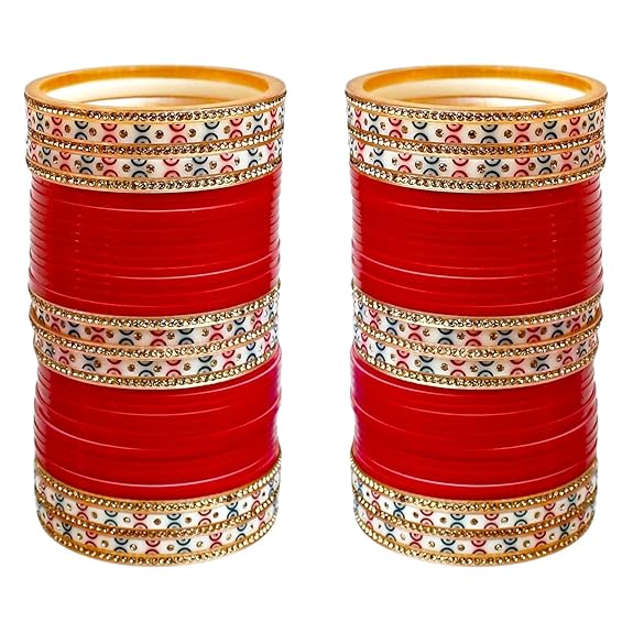 Tehzeeb Creation  Bridal Bangle Set Dhanteras/Diwali/Bhai Dooj Collection Red Designer Chura Wedding Punjabi Choora Fashion Jewellery Chuda Set THZ461