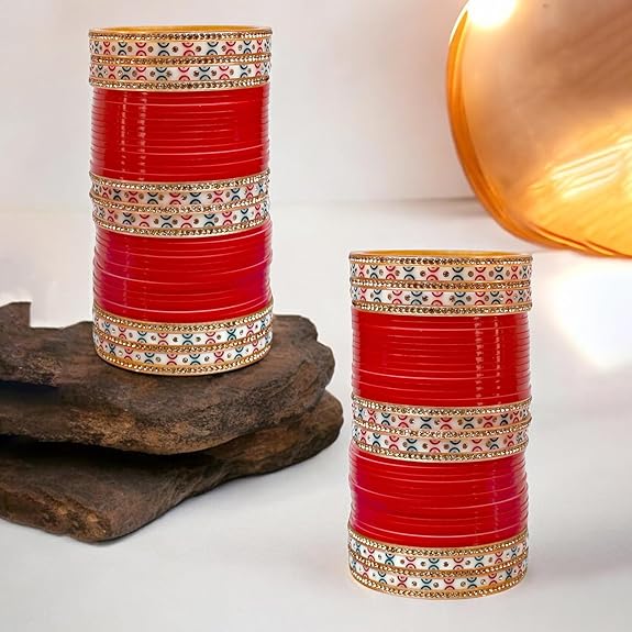 Tehzeeb Creation  Bridal Bangle Set Dhanteras/Diwali/Bhai Dooj Collection Red Designer Chura Wedding Punjabi Choora Fashion Jewellery Chuda Set THZ461