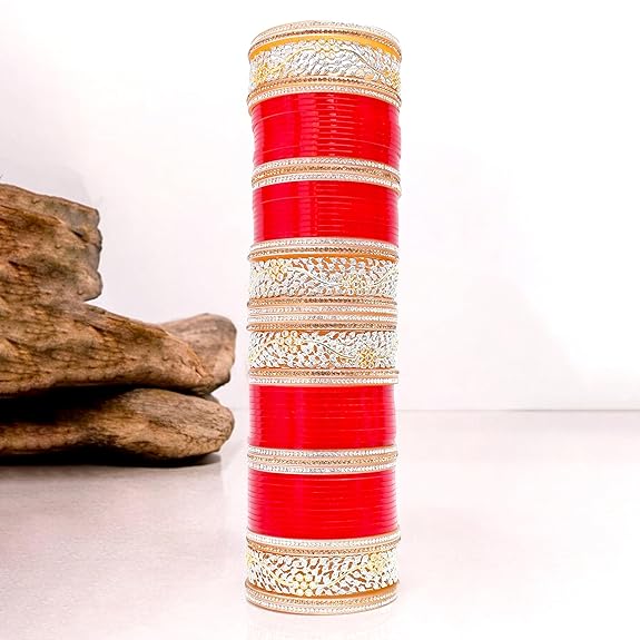 Tehzeeb Creation Bridal Bangle Set Dhanteras/Diwali/Bhai Dooj Collection Red Designer AD & Golden Stone Dulhan Chuda Fashion Wedding Chura Punjabi Choora For Women THZ462