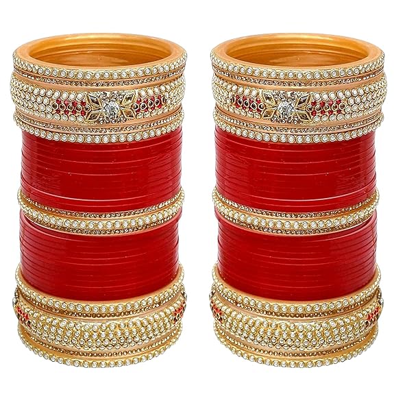 Tehzeeb Creation Bridal Bangle Set Dhanteras/Diwali/Bhai Dooj Collection Red Designer Chura Wedding Punjabi Choora Fashion Jewellery Chuda Set for Women THZ467