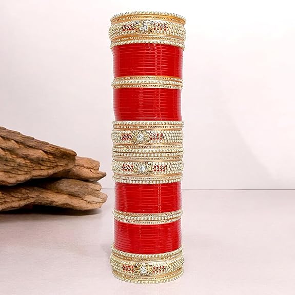 Tehzeeb Creation Bridal Bangle Set Dhanteras/Diwali/Bhai Dooj Collection Red Designer Chura Wedding Punjabi Choora Fashion Jewellery Chuda Set for Women THZ467
