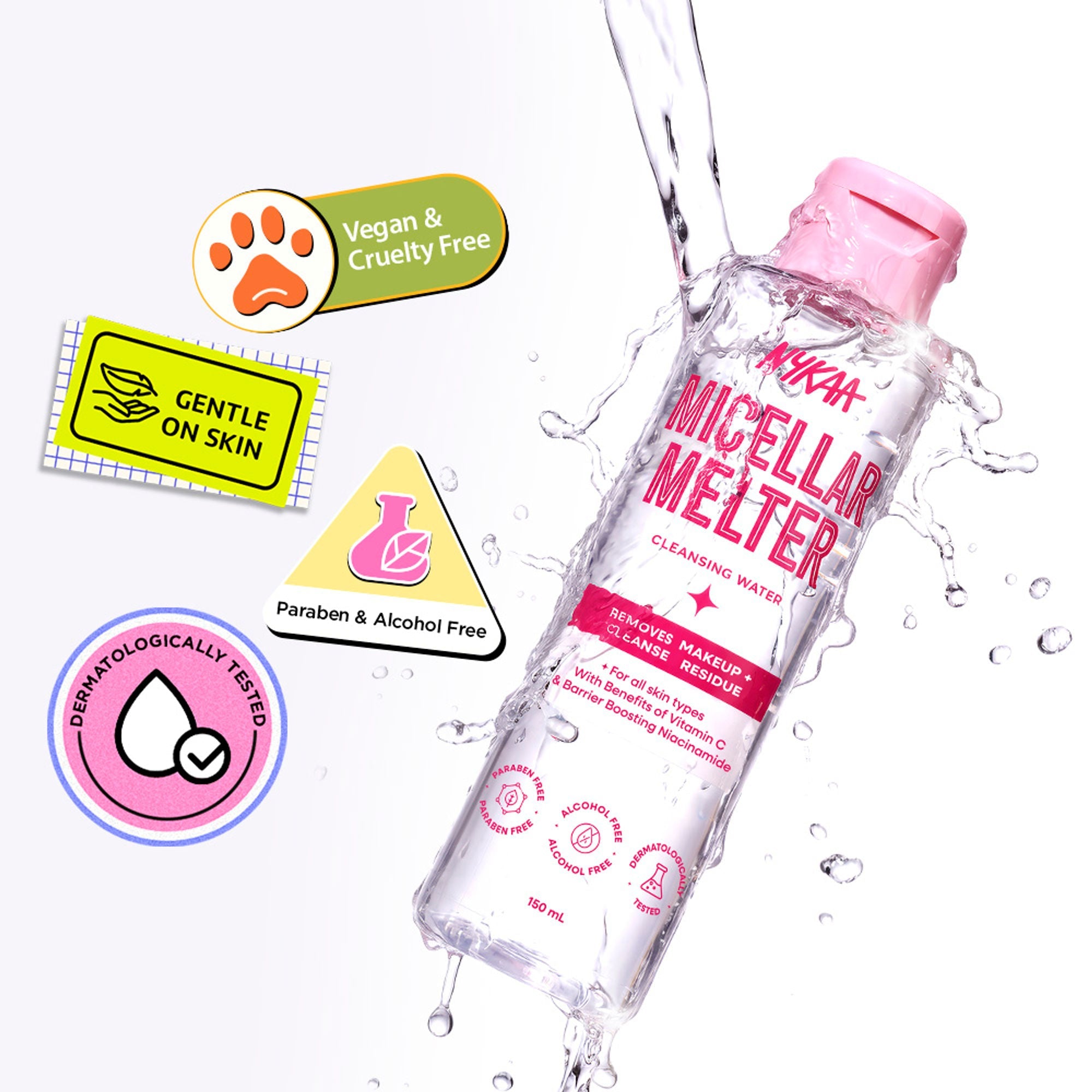 Nykaa Micellar Melter Cleansing Water - Sensitive Skin Gentle Cleanser With Vitamin C & Niacinamide