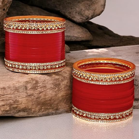 Tehzeeb Creation Bridal Bangle Set Wedding punjabi chuda, Designer chura CZ Stone Maroon Color Choora Set for Women THZ484
