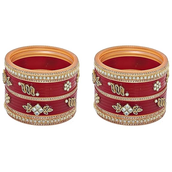 Tehzeeb Creation  Bridal Bangle set Wedding punjabi chuda Designer chura Kundan Stone with Pearl Maroon Color choora thz490
