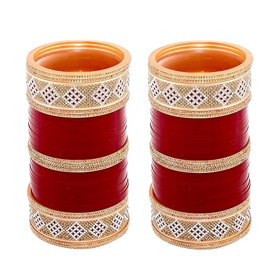 Tehzeeb Creation Bridal Bangle Set Wedding Punjabi Chuda Designer Chura CZ Stone Maroon Color Choora For Women THZ492