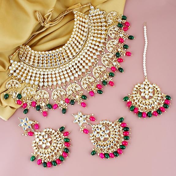 Tehzeeb CreationEthnic Gold Plating Padmavat Jewelry Kundan Necklace Set for Girls & Women THZ494
