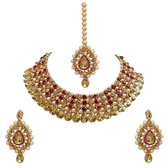 Tehzeeb CreationStunning Stone Gold Plated Necklace Set for Girls & Women THZ496