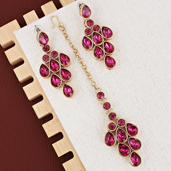 Tehzeeb Creation Designer Gold Plated Elegant Stone Necklace Set For Women & Girls THZ497