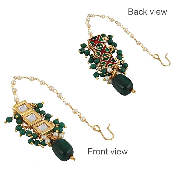 Tehzeeb Creation  Back Meenakari 18k Gold Plated Square Shape Tika Earring Combo Jewellery Set Uncut Kundan Big Faux Kundan Dibbi Kundan Choker Necklace Set for Girl's & Women THZ499