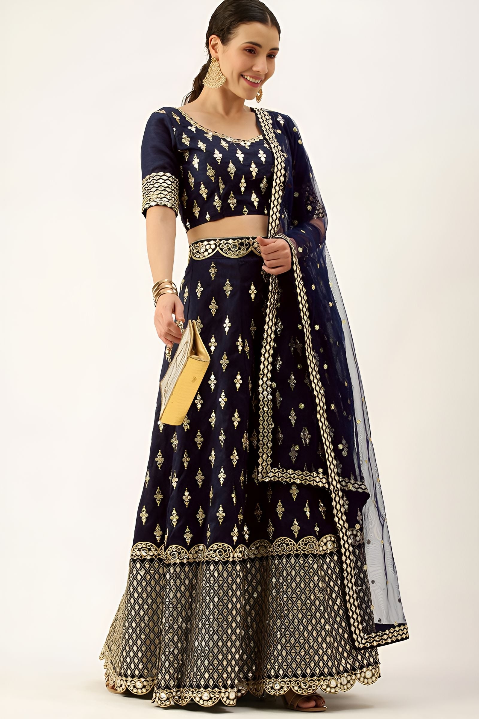 Aastha fashion Navy Blue Faux Georgette lehanga blouse fabric Sequence with Thread and Jari Embroidery Work
