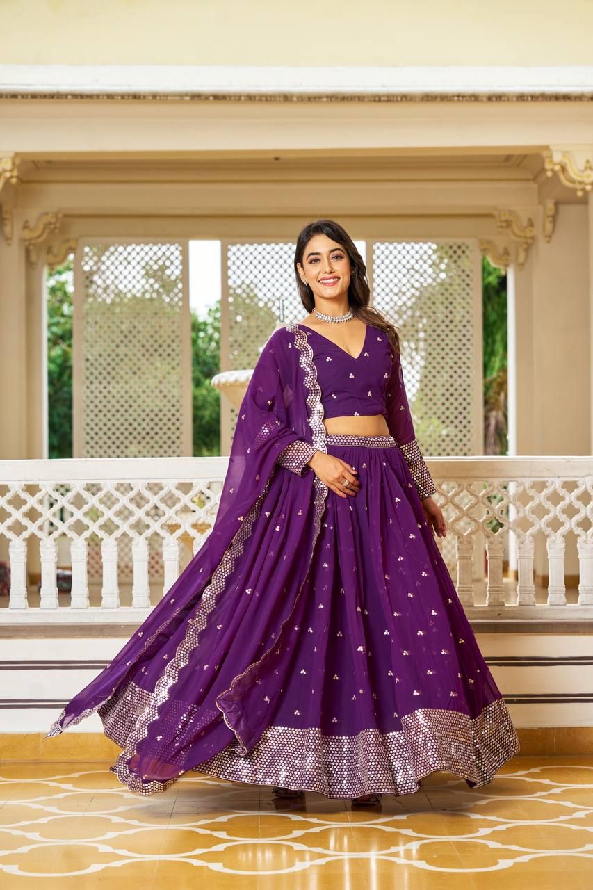 Aastha fashion Purple Faux Georgette lehanga blouse fabric Glamorous Festival Lehenga Choli Lehenga Collection