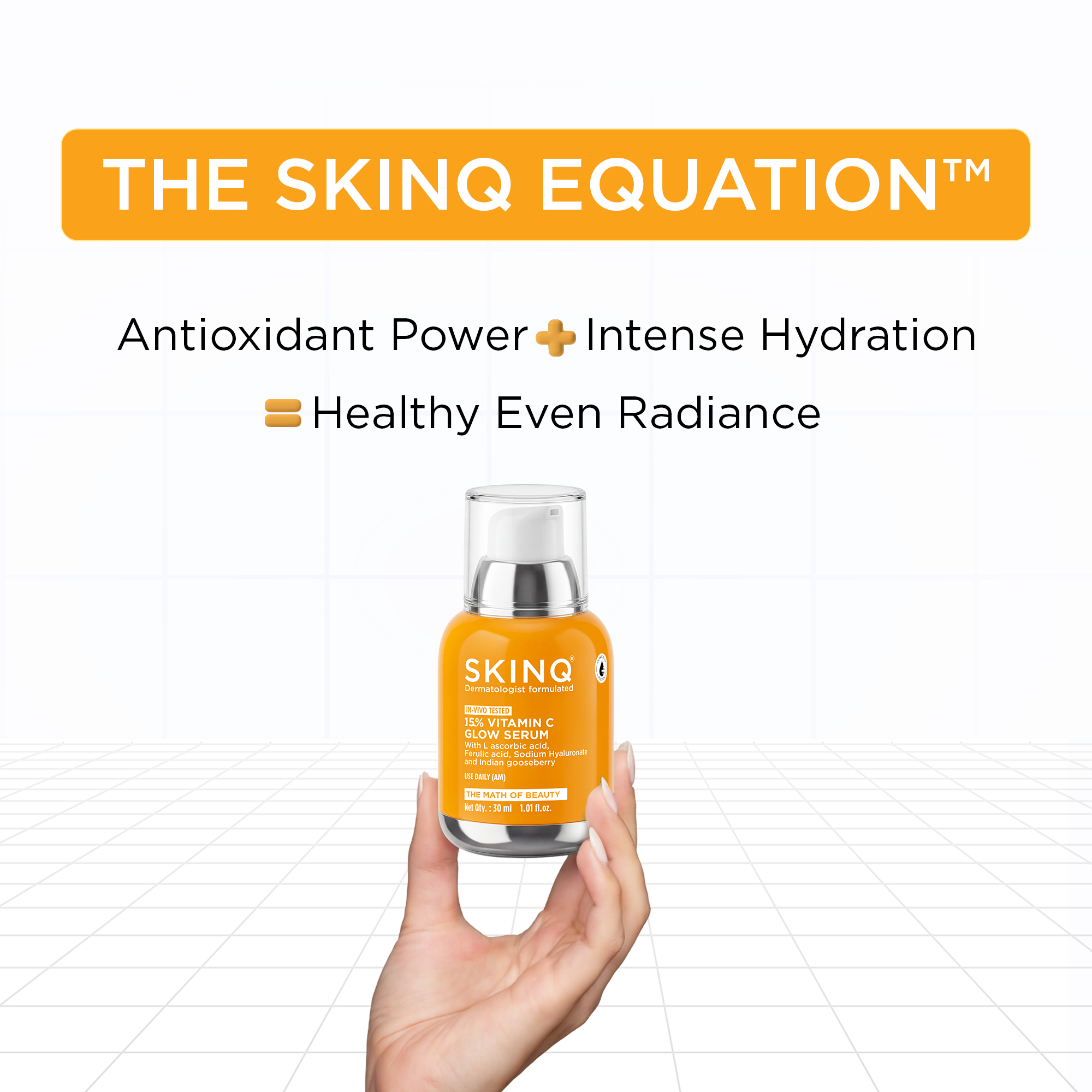 SKINQ 15% Vitamin C Glow Serum with L Ascorbic & Ferulic Acid