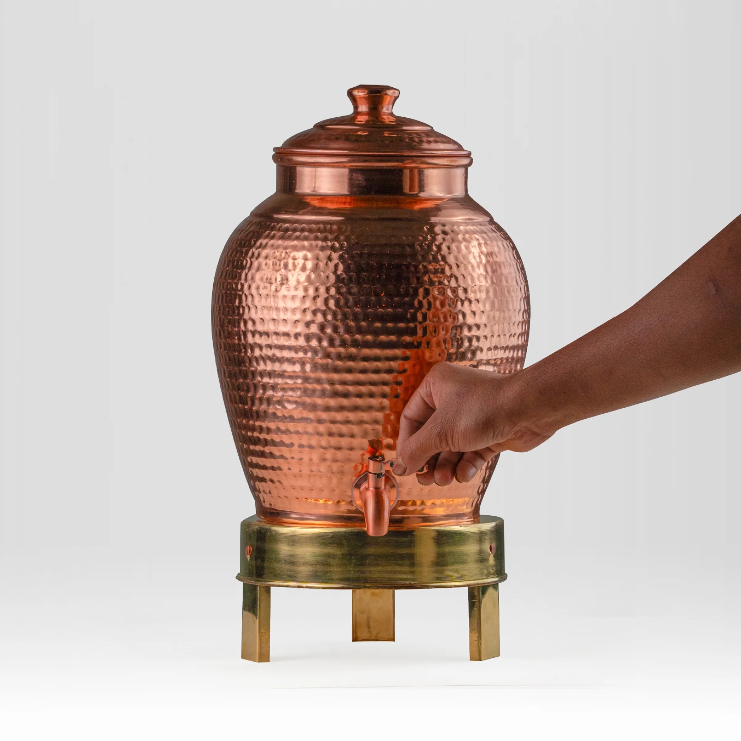Health Smith Pure Copper Kiwi Water Dispenser with Brass Stand