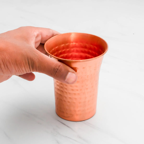 Health Smith Pure Copper Waterfall Glass with Hammered Finish - Lacquered for Shine & Protection