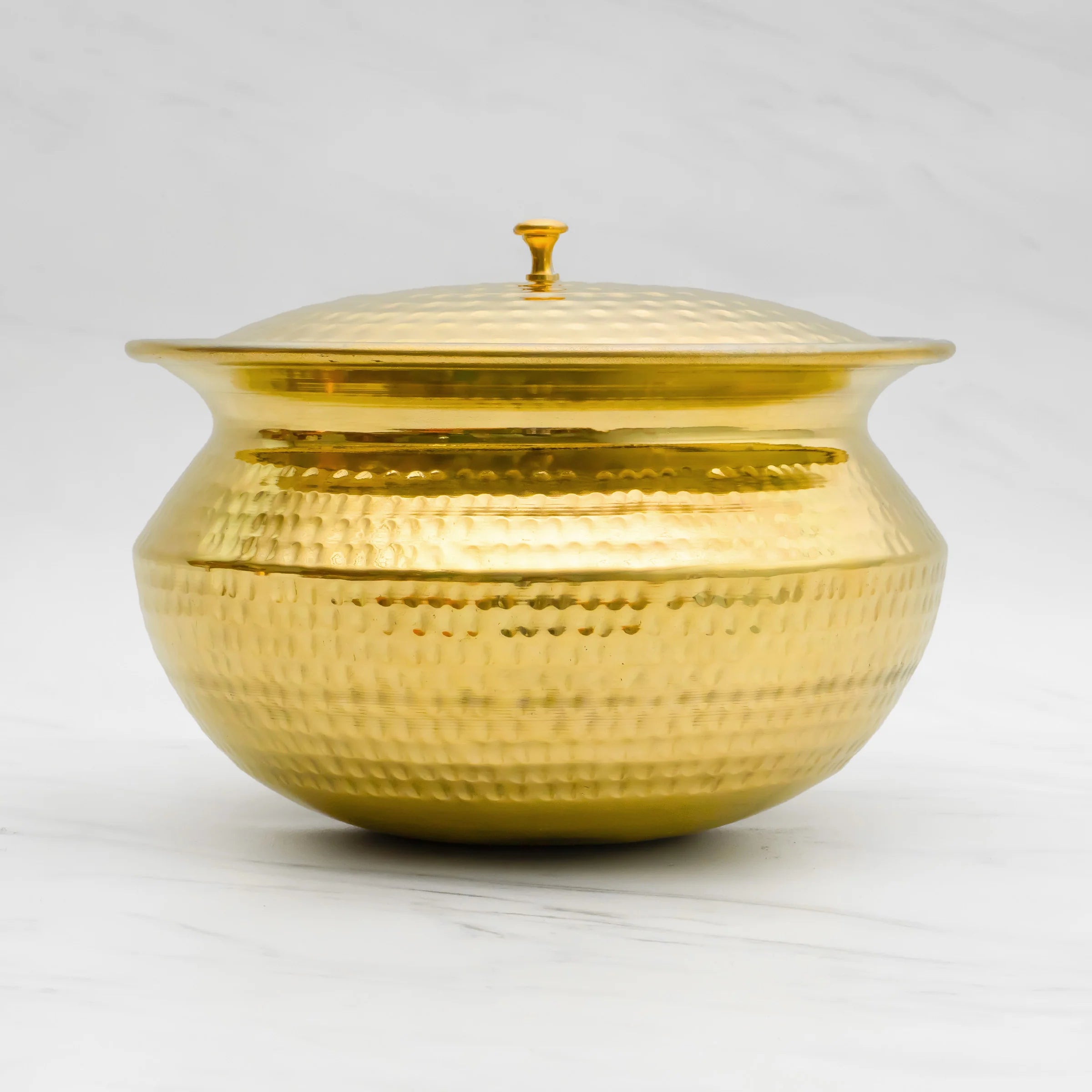 Health Smith Pure Brass Round Handi With Lid for Cooking – Tin Coated (Kalai) – Handcrafted Hammered & Traditional Design