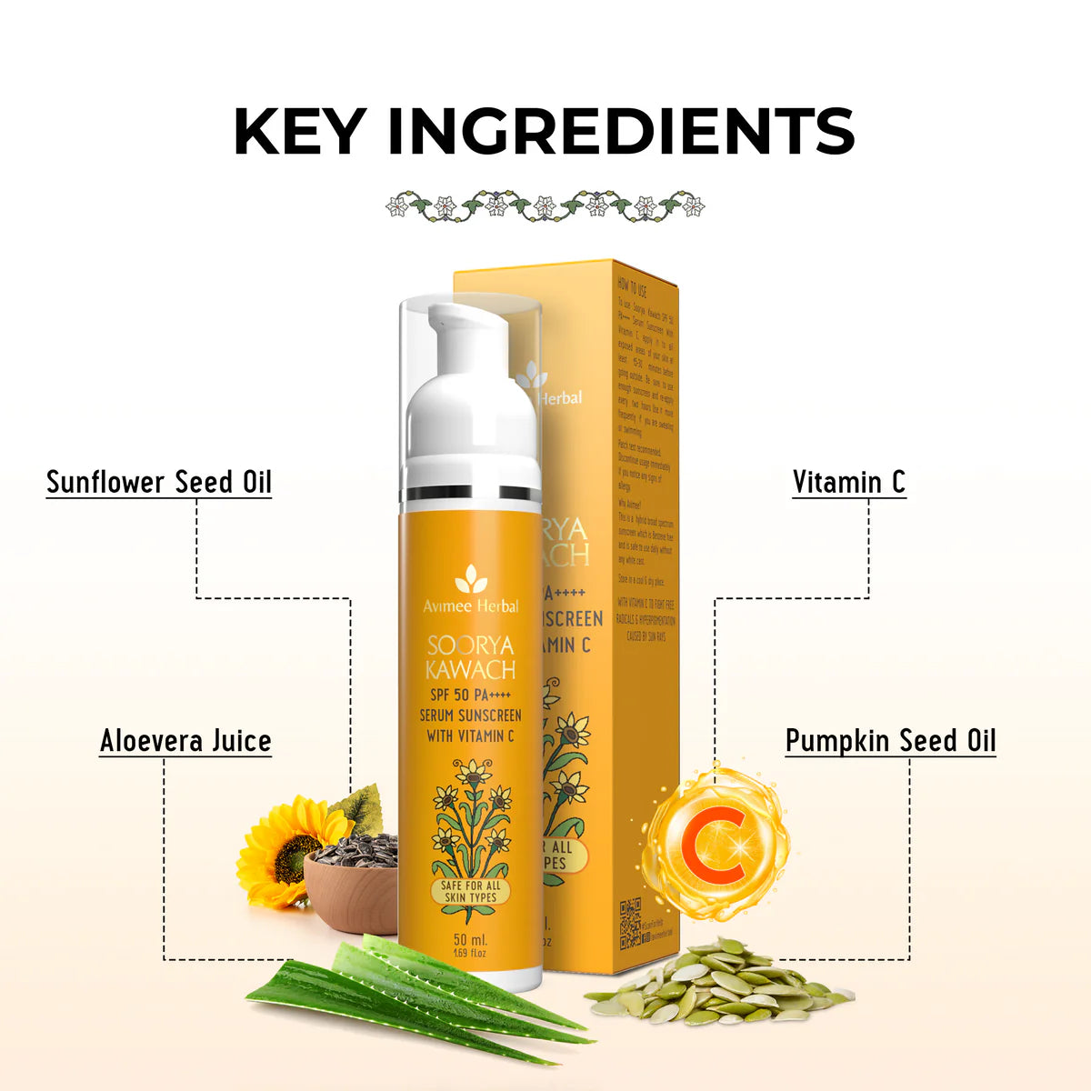 Avimee herbal Soorya Kawach SPF 50 PA++++ Vitamin C Serum Sunscreen