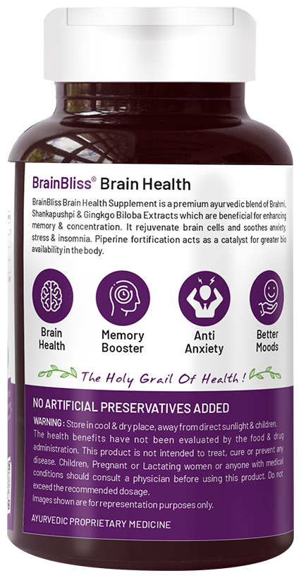 Bliss Welness Brain Health Brahmi + Shankapushpi Ginkgo Biloba Veg Tablet