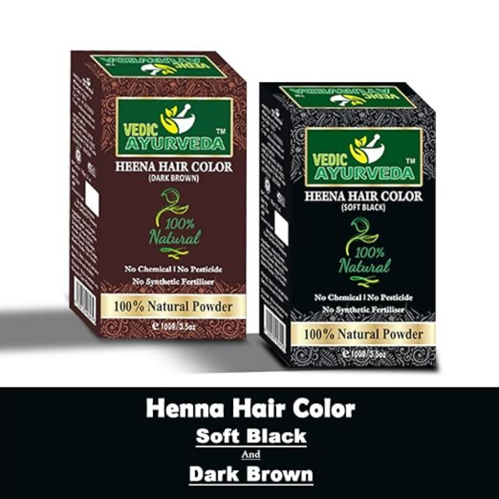 VedicAyurveda Natural Soft Black Henna Hair Color & Natural Dark Brown Henna Hair Color