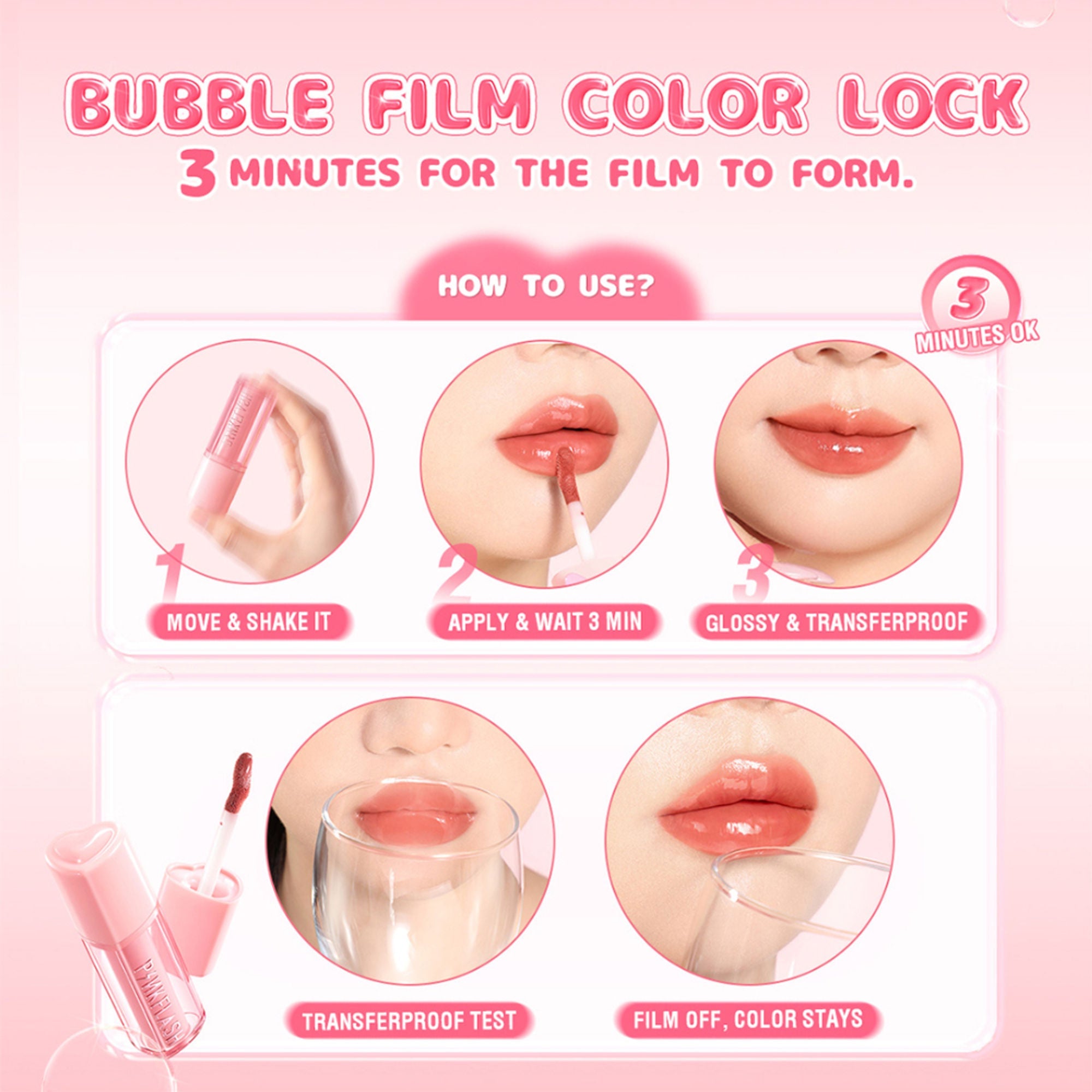 PINKFLASH Watery Transferproof Lip Tint - Pk03 Rose Bubble