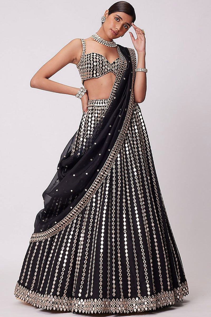 Aastha fashion off black Lehenga Choli with organza silk  blouse fabric