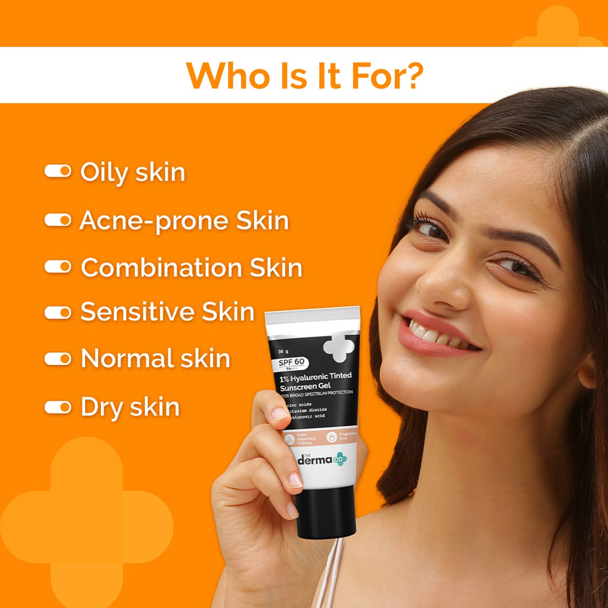 The Derma Co 1% Hyaluronic Tinted Sunscreen SPF 60 Gel PA++++