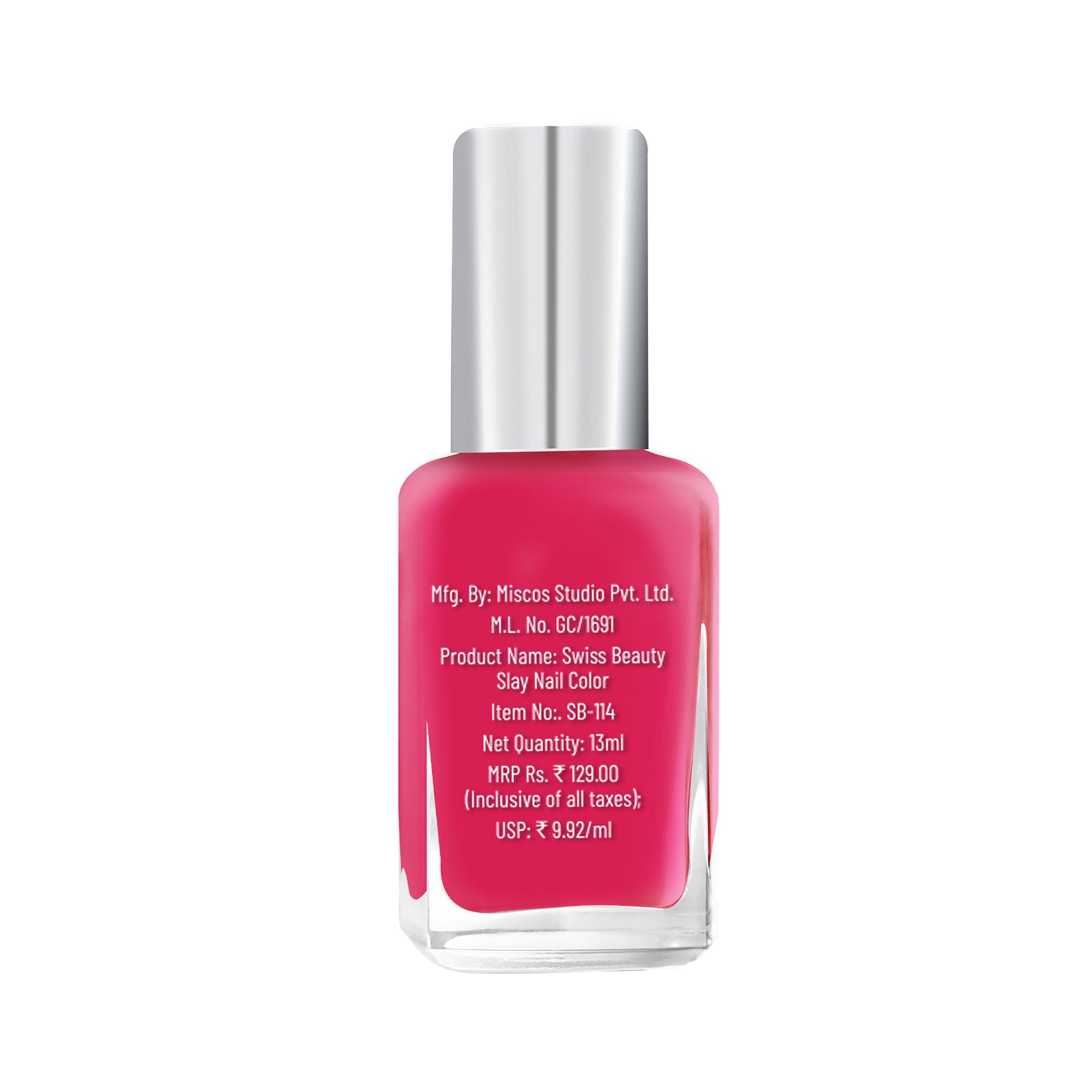 Swiss Beauty Slay Nail Color With Ultra Shine Formulation - 91 Fuchsia Pink