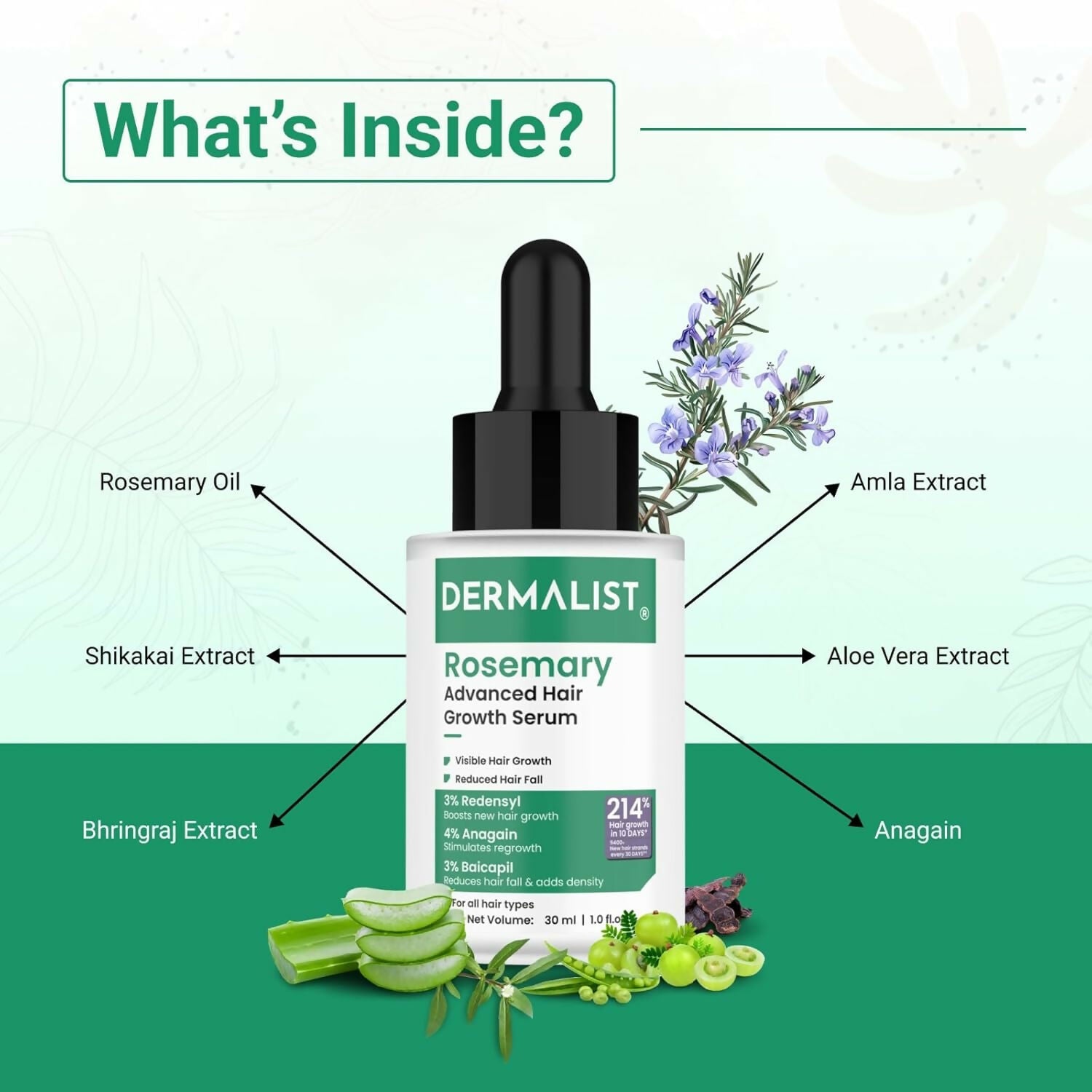 Dermalist Rosemary Hair Growth Serum with 3% Redensyl, 4% AnaGain & 3% Baicapil