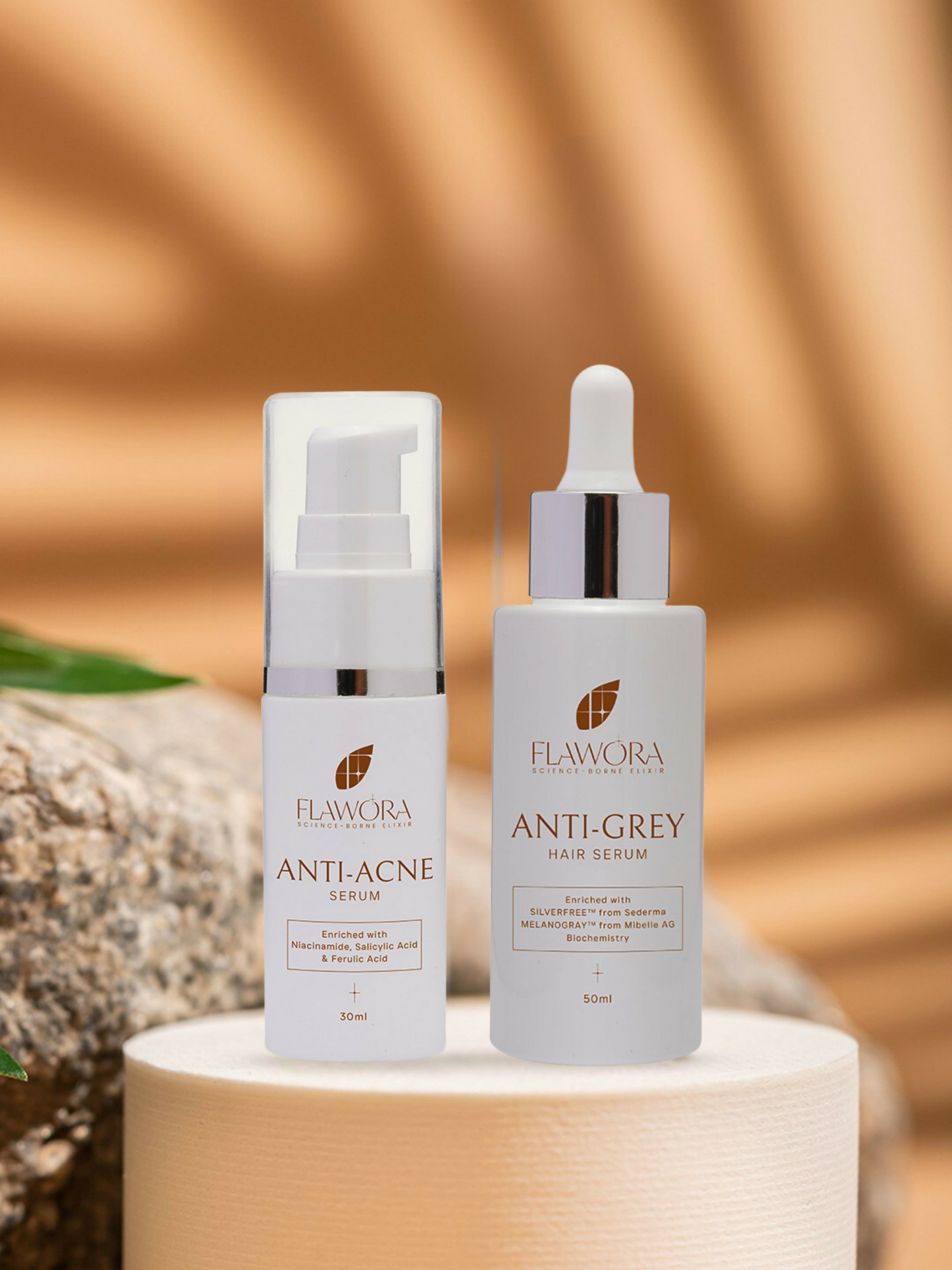 Flawora Set of Anti-Grey Hair Serum and Anti Acne Serum