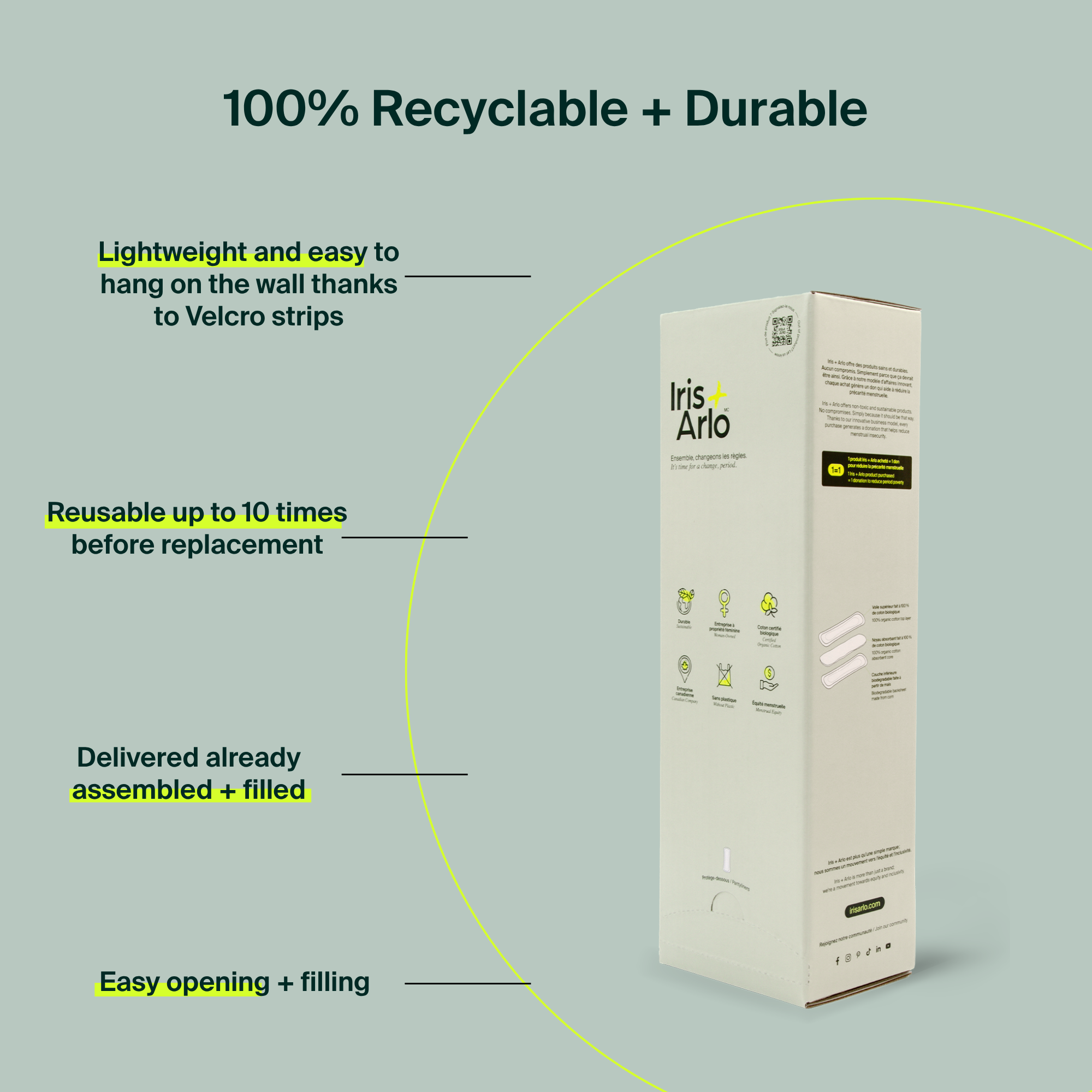 Wall-Mounted Cardboard Dispenser, 100% Organic Cotton Pantyliners